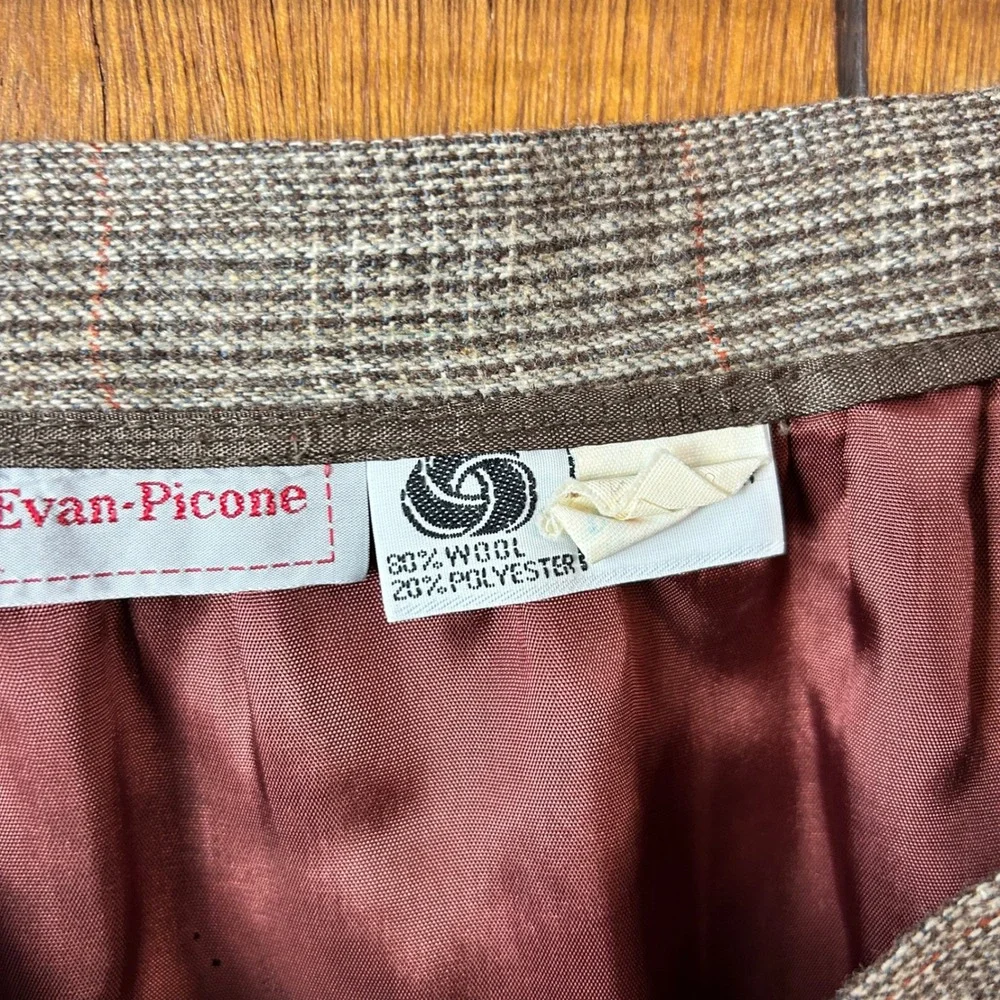 Evan Picone Plaid Wool Blend Midi Skirt Women's Size Petite‎ Brown Classic